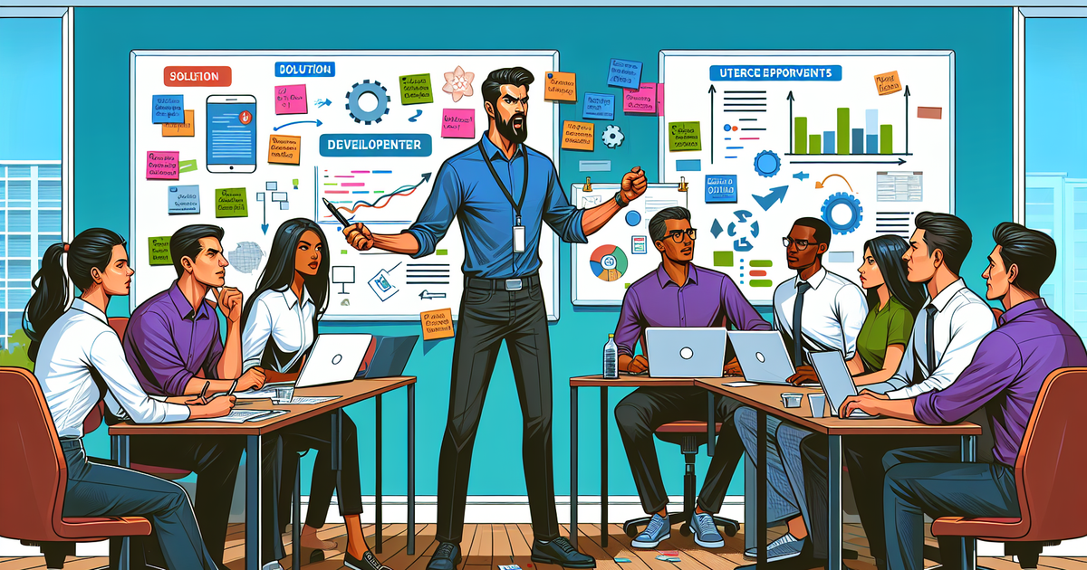 アジャイル開発チームのスプリントレビューを描いたイラスト